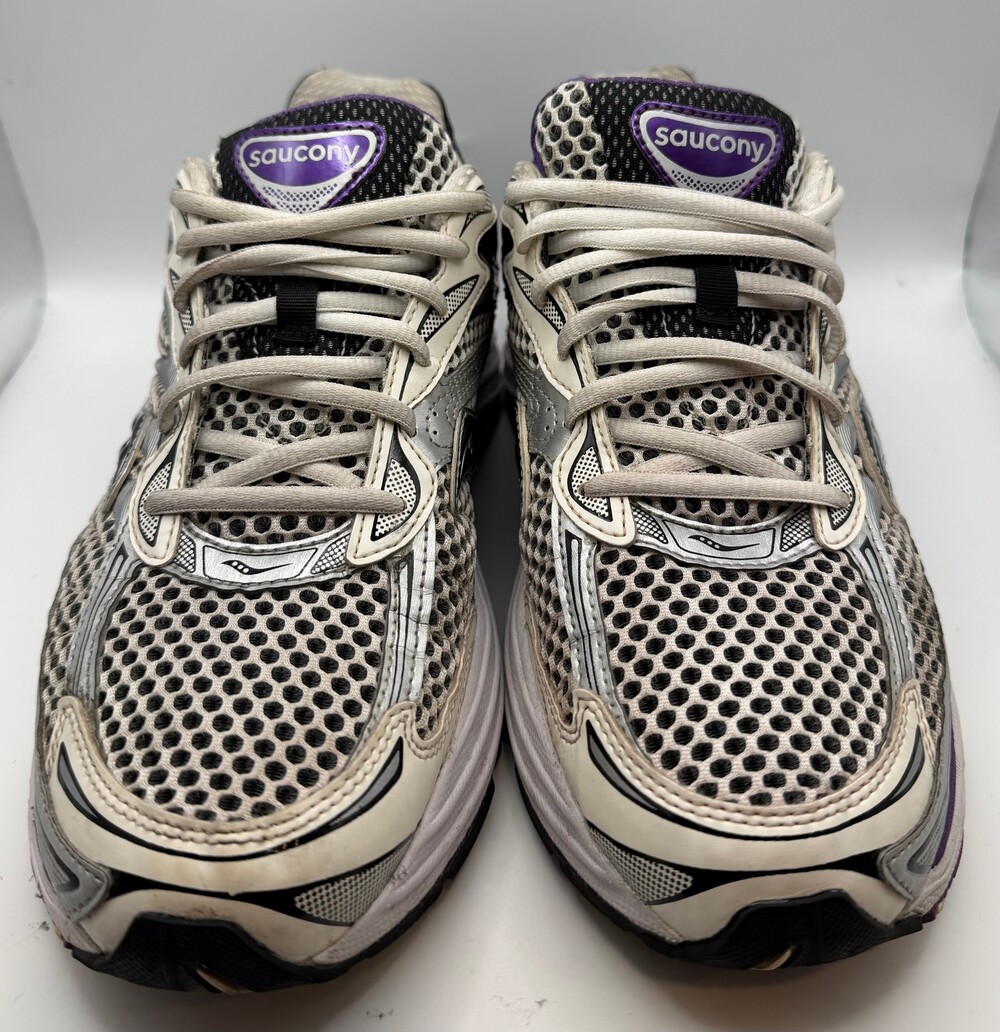 Saucony Running Shoe Size 9.5 White Black Silver Purple Mesh Sneakers